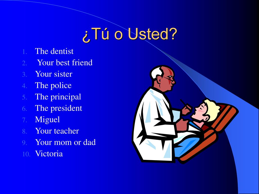 ¿Tú o Usted The dentist Your best friend Your sister The police