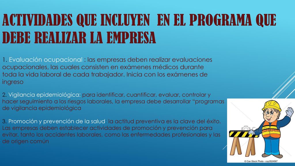 Actividades que incluyen en el programa que debe realizar la empresa