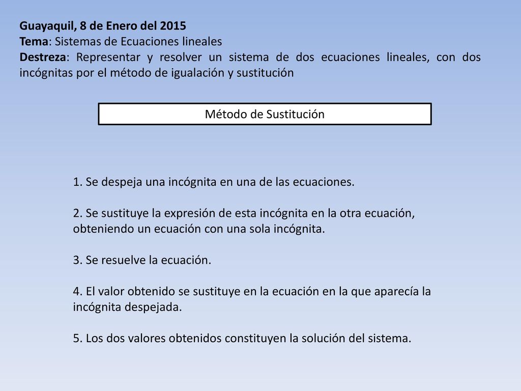 Guayaquil, 8 de Enero del 2015 Tema: Sistemas de Ecuaciones lineales.