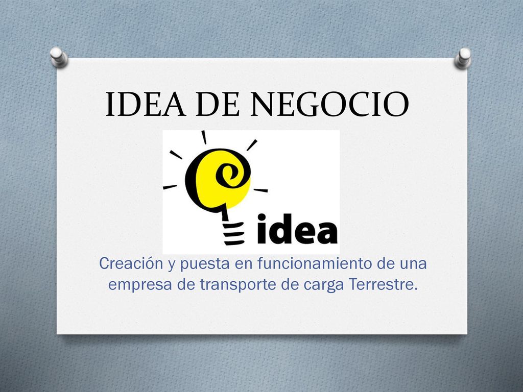 IDEA DE NEGOCIO Creación y puesta en funcionamiento de una empresa de transporte de carga Terrestre.