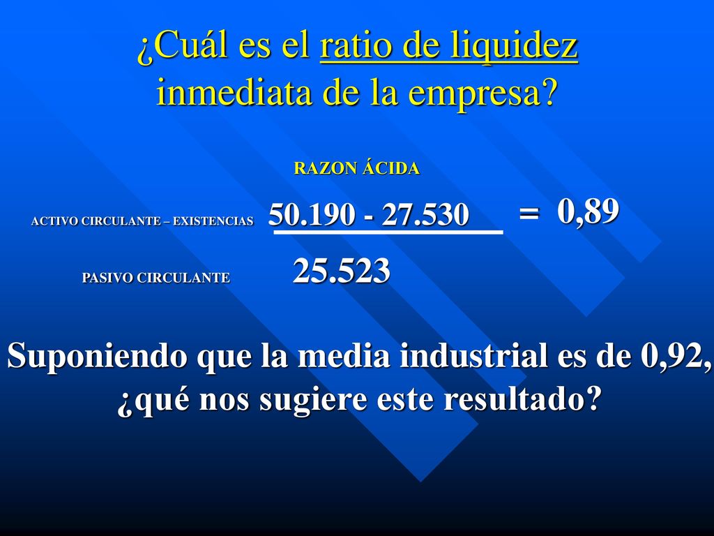 ¿Cuál es el ratio de liquidez inmediata de la empresa RAZON ÁCIDA
