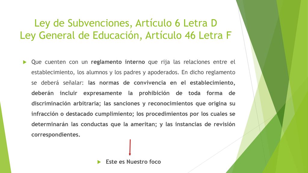 Ley de Subvenciones, Artículo 6 Letra D Ley General de Educación, Artículo 46 Letra F
