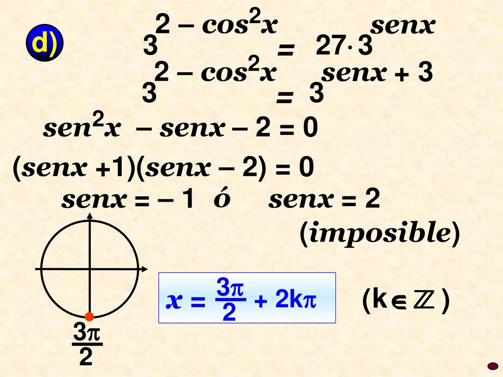 = = 2 – cos2x 3 senx 27 d) 2 – cos2x 3 senx + 3 3