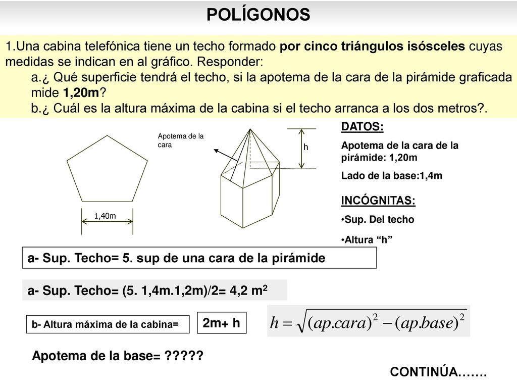 POLÍGONOS Una cabina telefónica tiene un techo formado por cinco triángulos isósceles cuyas medidas se indican en al gráfico. Responder: