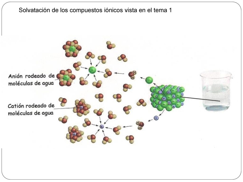 Solvatación de los compuestos iónicos vista en el tema 1