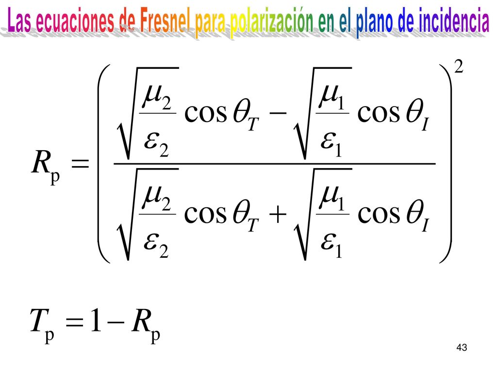 Las ecuaciones de Fresnel para polarización en el plano de incidencia