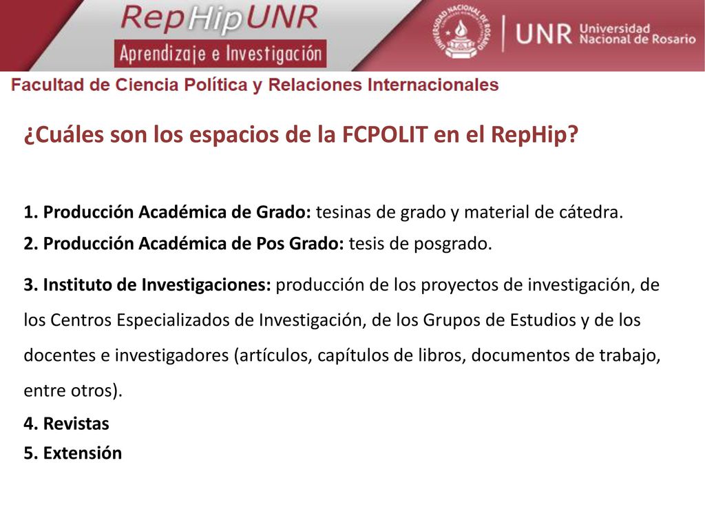 ¿Cuáles son los espacios de la FCPOLIT en el RepHip