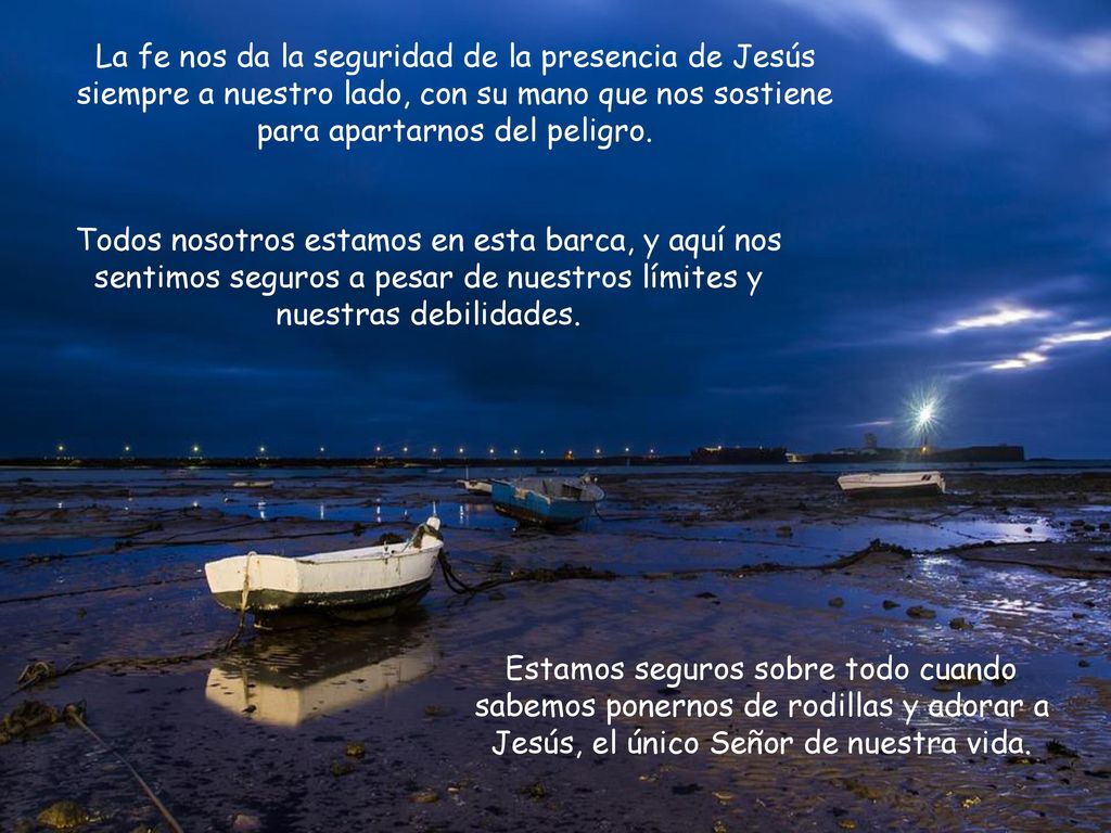 La fe nos da la seguridad de la presencia de Jesús siempre a nuestro lado, con su mano que nos sostiene para apartarnos del peligro.