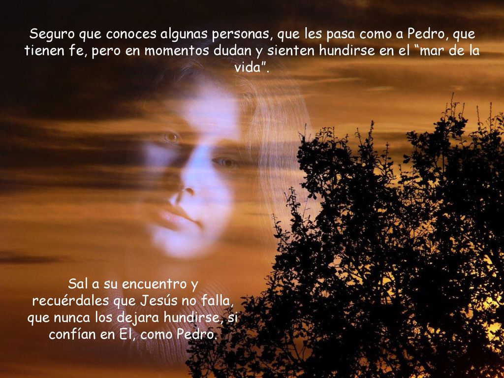 Seguro que conoces algunas personas, que les pasa como a Pedro, que tienen fe, pero en momentos dudan y sienten hundirse en el mar de la vida .