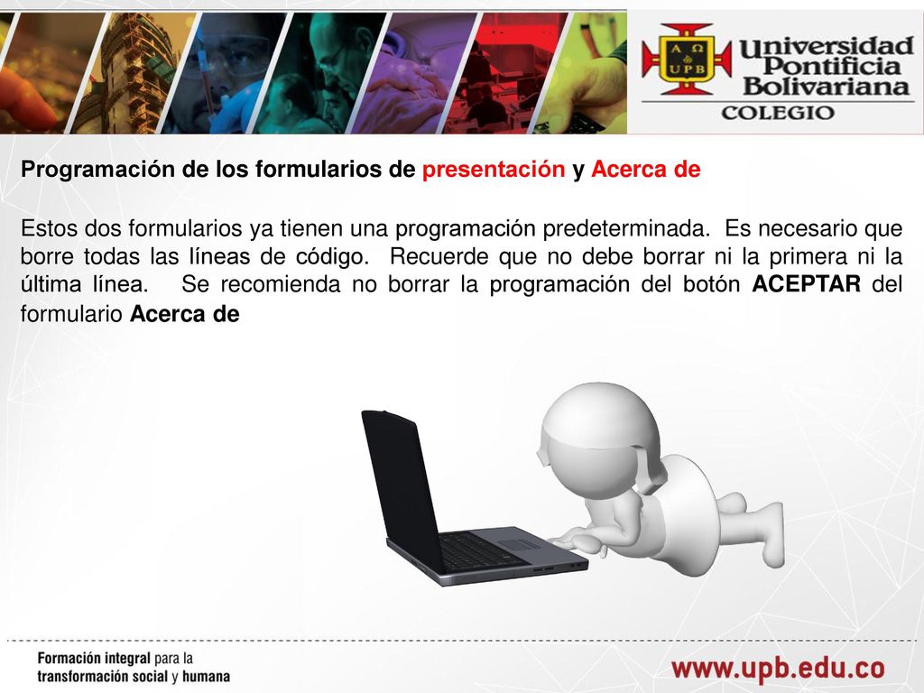 Programación de los formularios de presentación y Acerca de