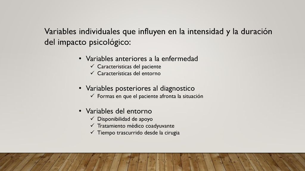 Variables individuales que influyen en la intensidad y la duración del impacto psicológico: