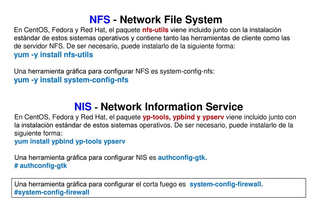 NFS - Network File System NIS - Network Information Service
