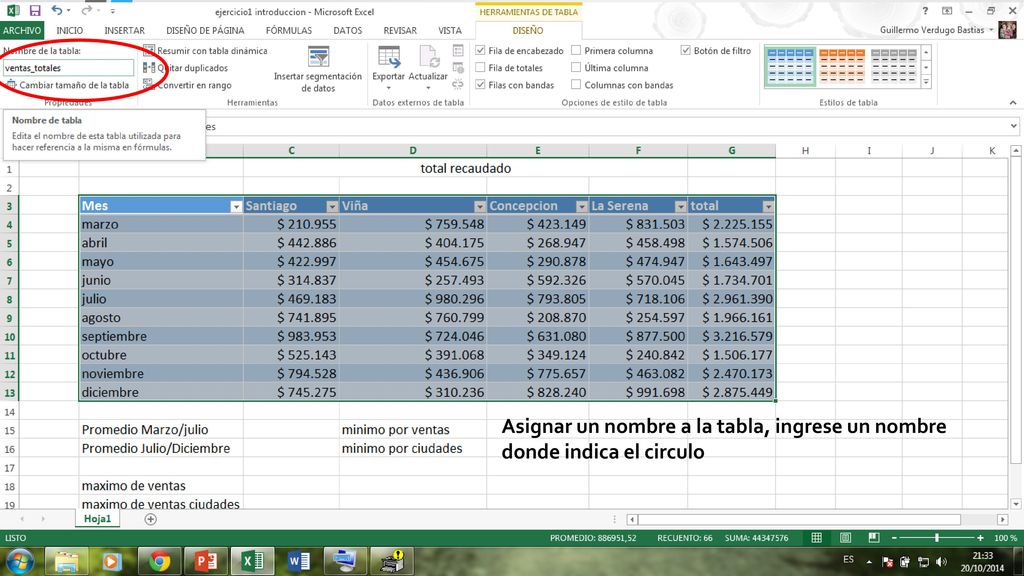 Asignar un nombre a la tabla, ingrese un nombre donde indica el circulo