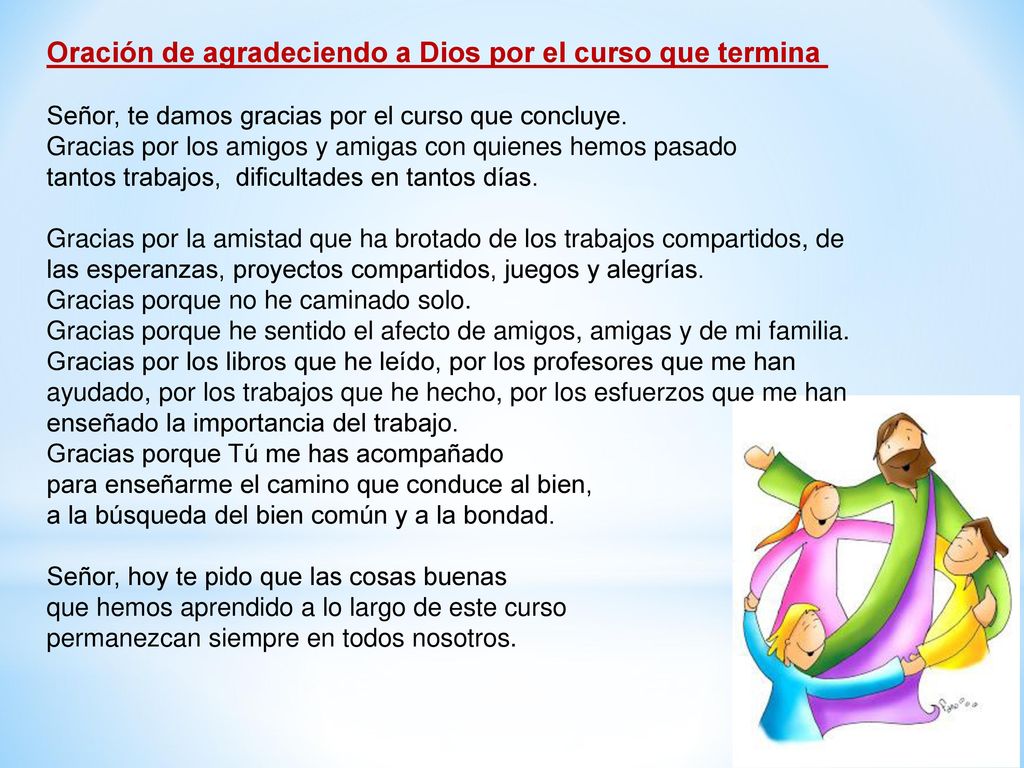 Oración de agradeciendo a Dios por el curso que termina