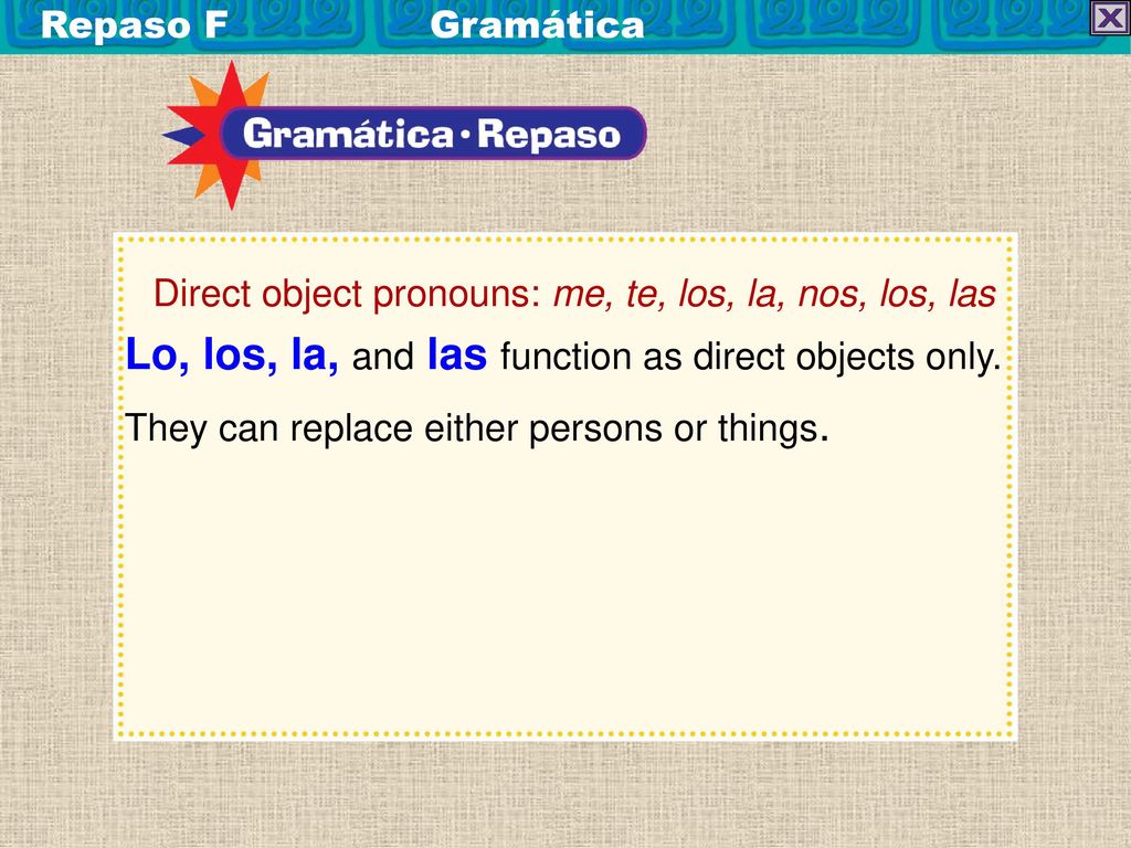 Lo, los, la, and las function as direct objects only.