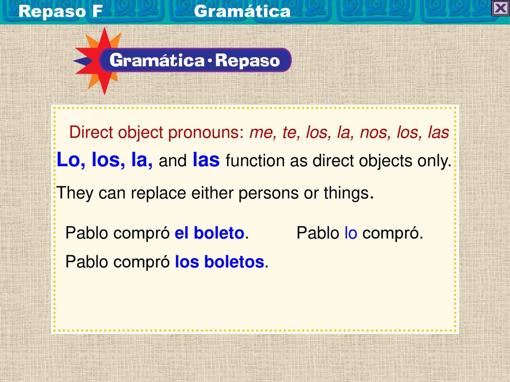 Lo, los, la, and las function as direct objects only.
