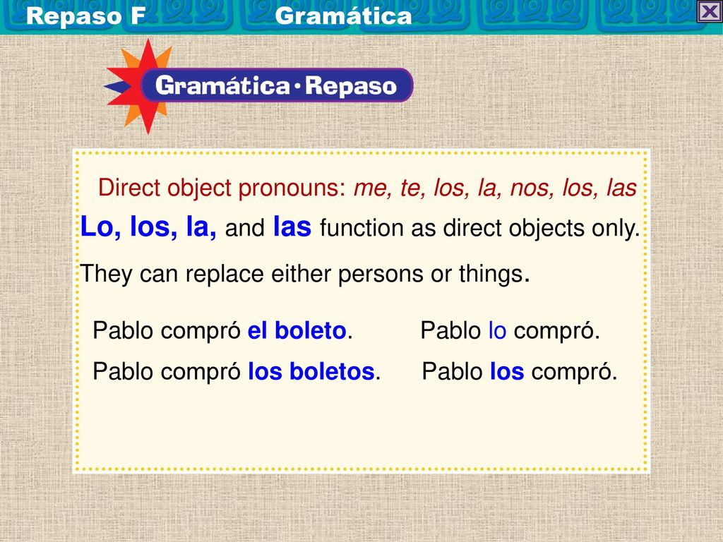 Lo, los, la, and las function as direct objects only.