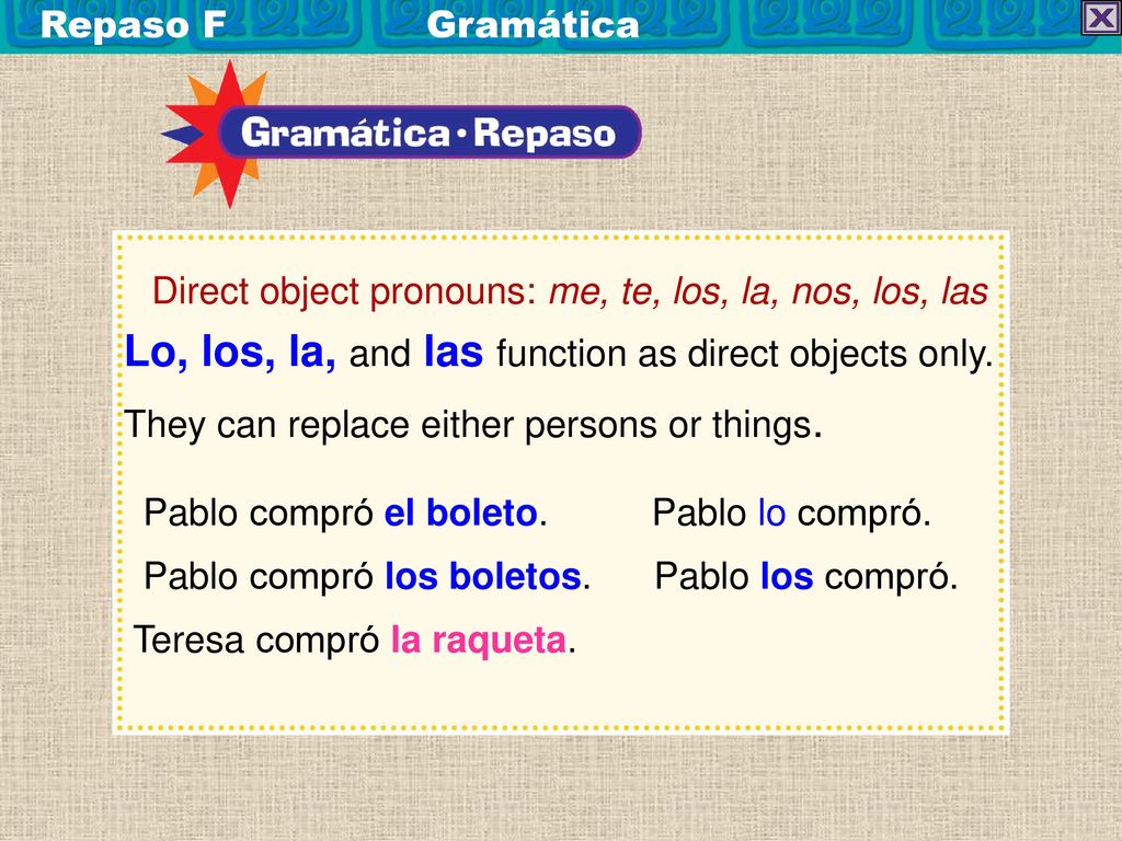 Lo, los, la, and las function as direct objects only.