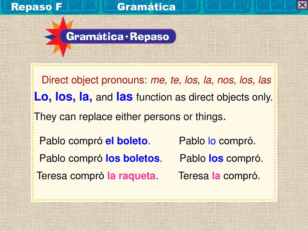 Lo, los, la, and las function as direct objects only.