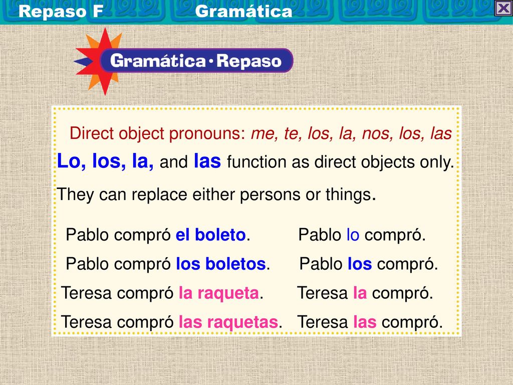 Lo, los, la, and las function as direct objects only.