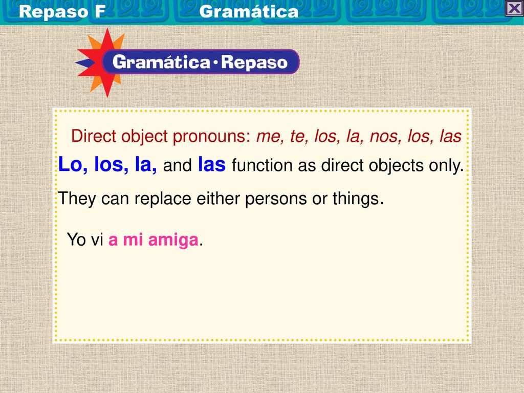 Lo, los, la, and las function as direct objects only.