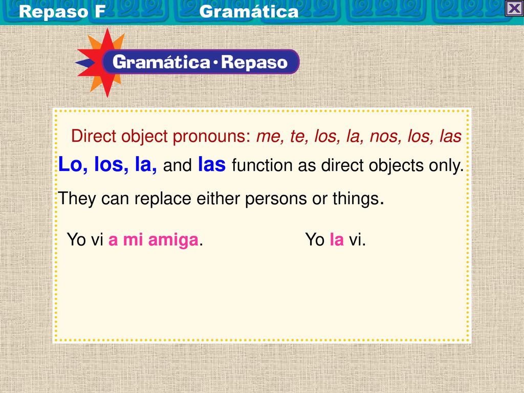 Lo, los, la, and las function as direct objects only.