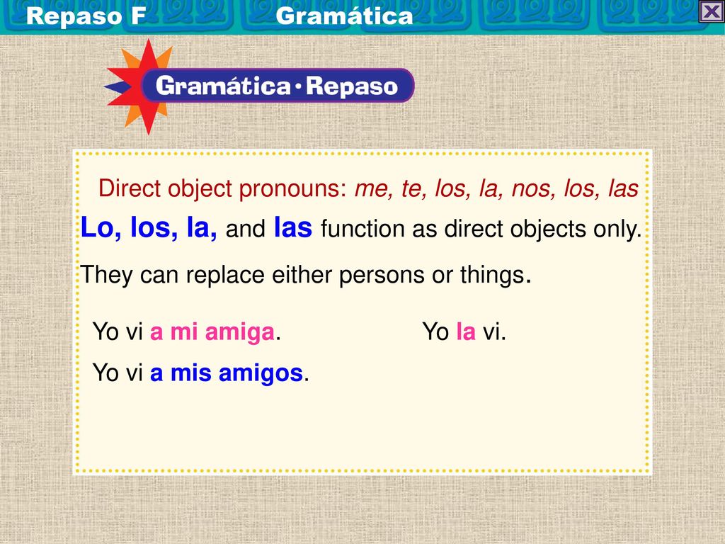 Lo, los, la, and las function as direct objects only.