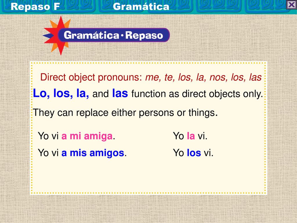 Lo, los, la, and las function as direct objects only.