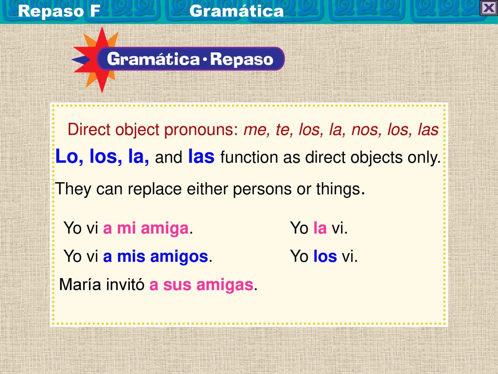Lo, los, la, and las function as direct objects only.