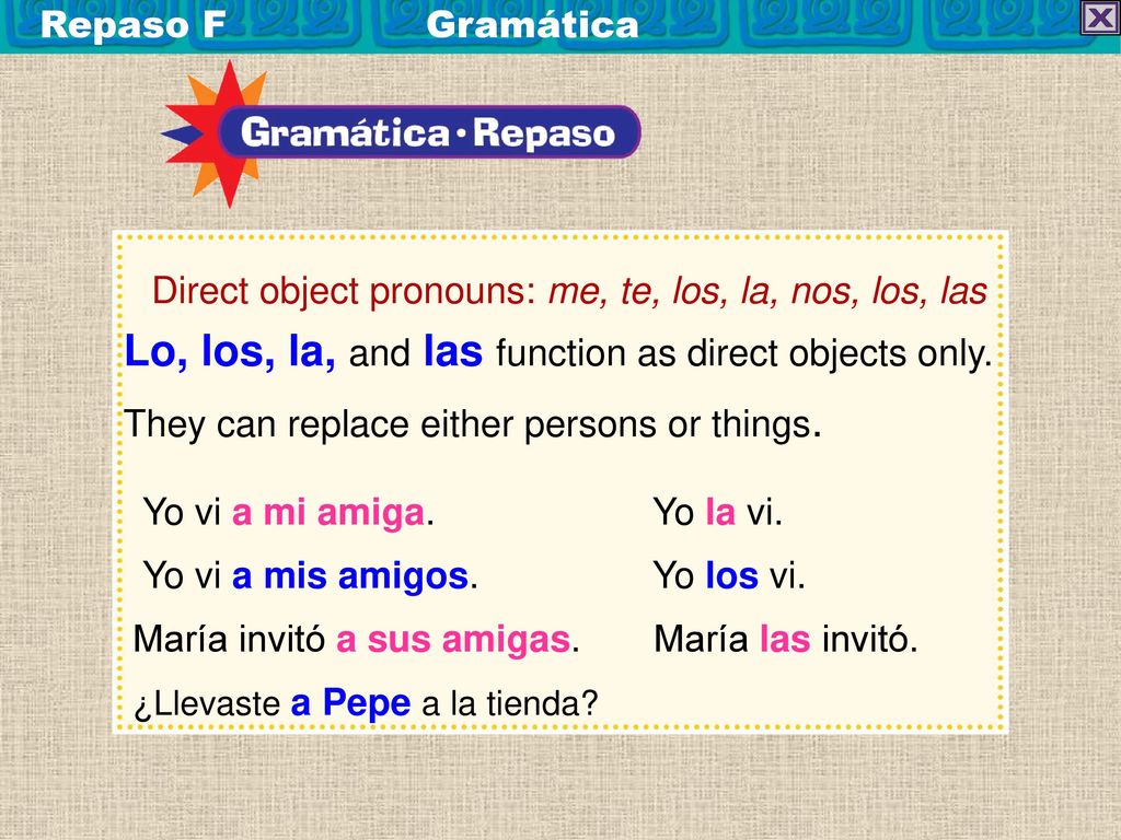 Lo, los, la, and las function as direct objects only.