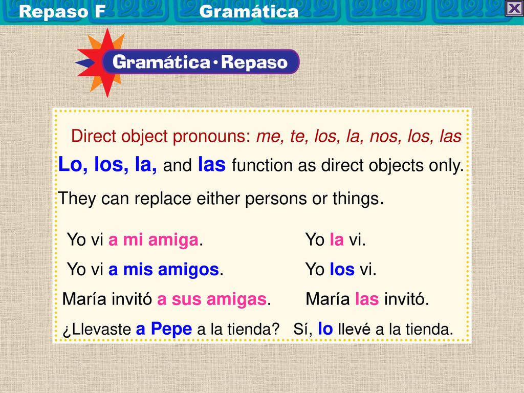 Lo, los, la, and las function as direct objects only.