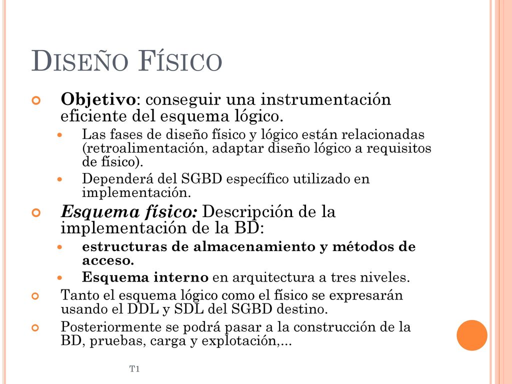 Diseño Físico Objetivo: conseguir una instrumentación eficiente del esquema lógico.