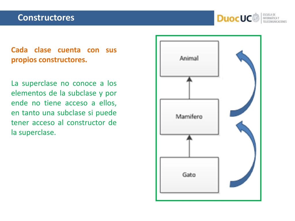 Constructores Cada clase cuenta con sus propios constructores.