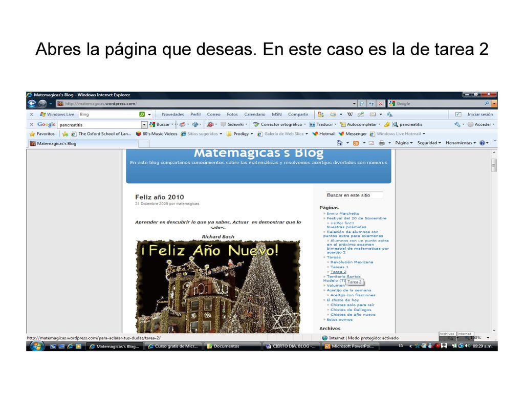 Abres la página que deseas. En este caso es la de tarea 2