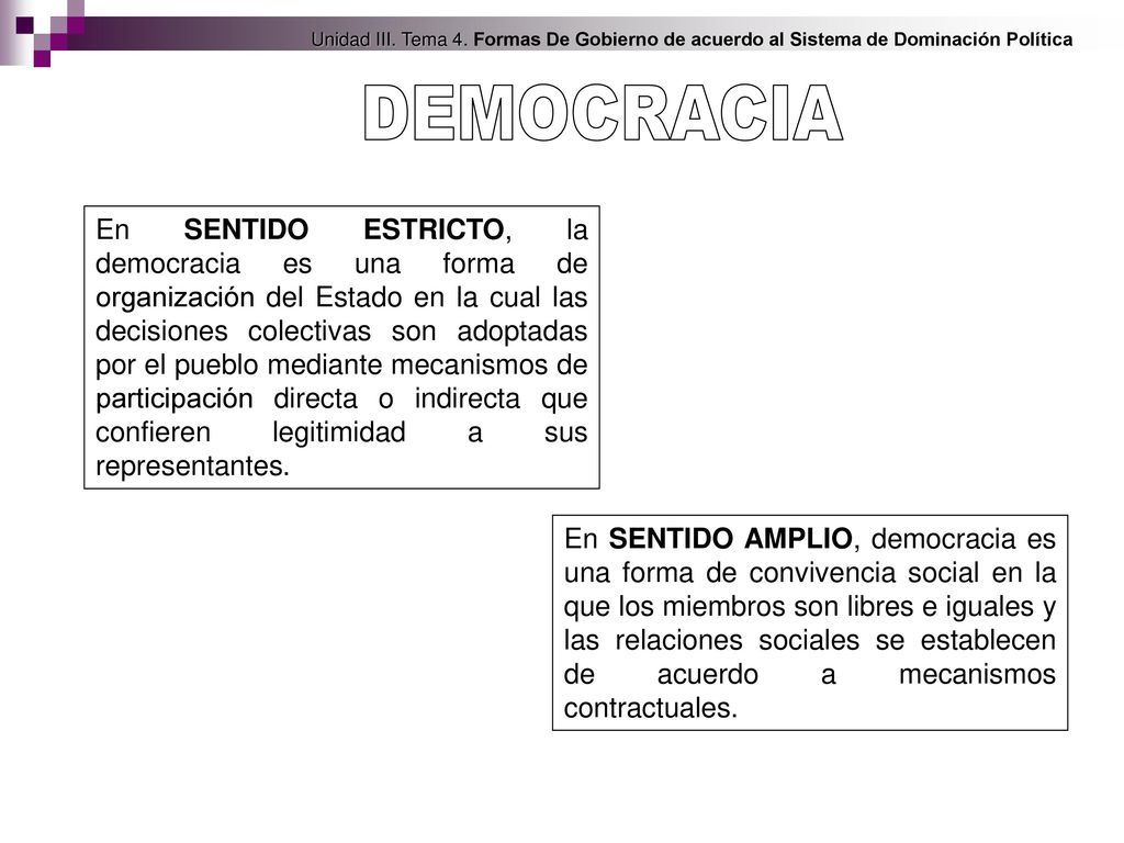 Unidad III. Tema 4. Formas De Gobierno de acuerdo al Sistema de Dominación Política