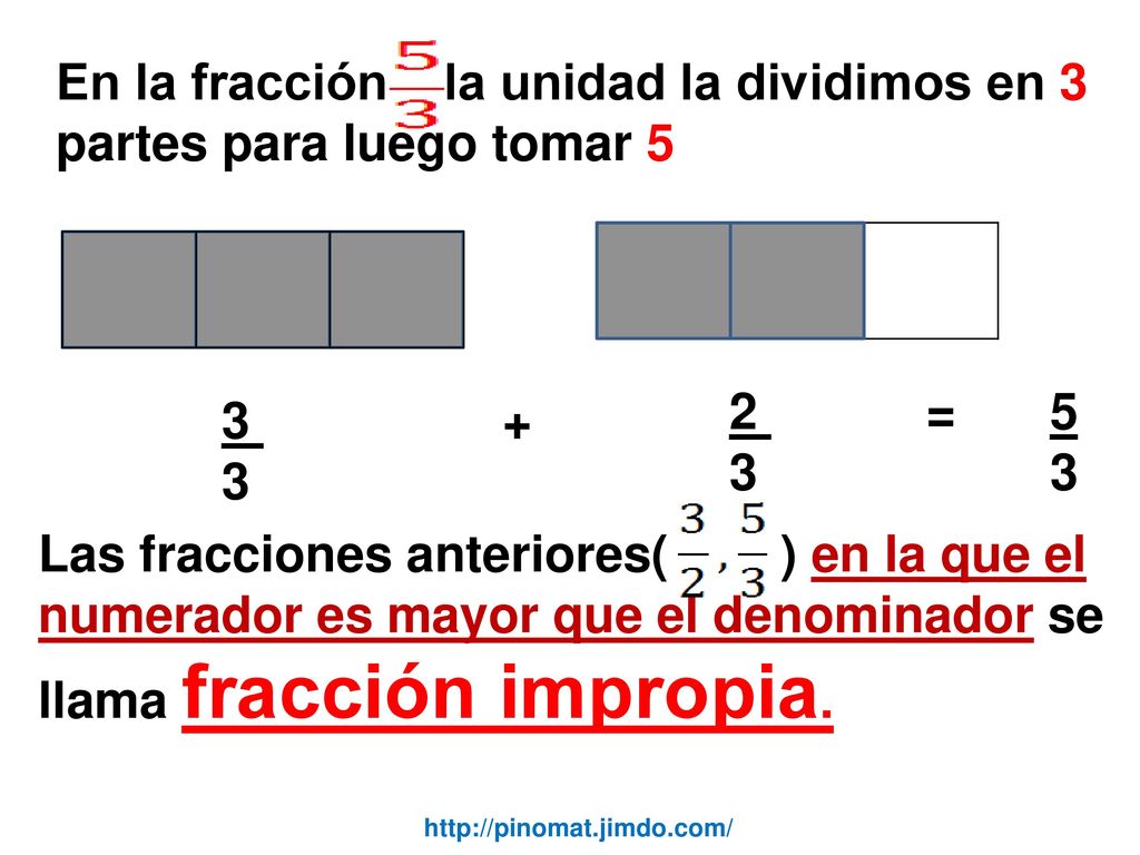 En la fracción la unidad la dividimos en 3 partes para luego tomar 5