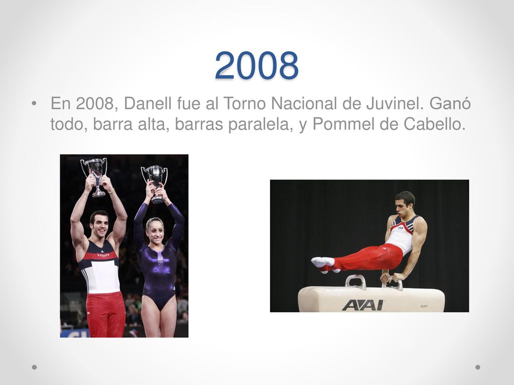 2008 En 2008, Danell fue al Torno Nacional de Juvinel. Ganó todo, barra alta, barras paralela, y Pommel de Cabello.