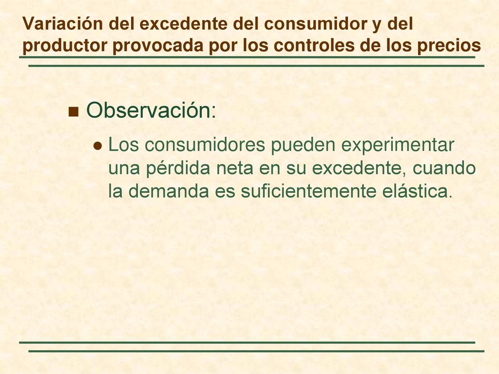 Variación del excedente del consumidor y del productor provocada por los controles de los precios