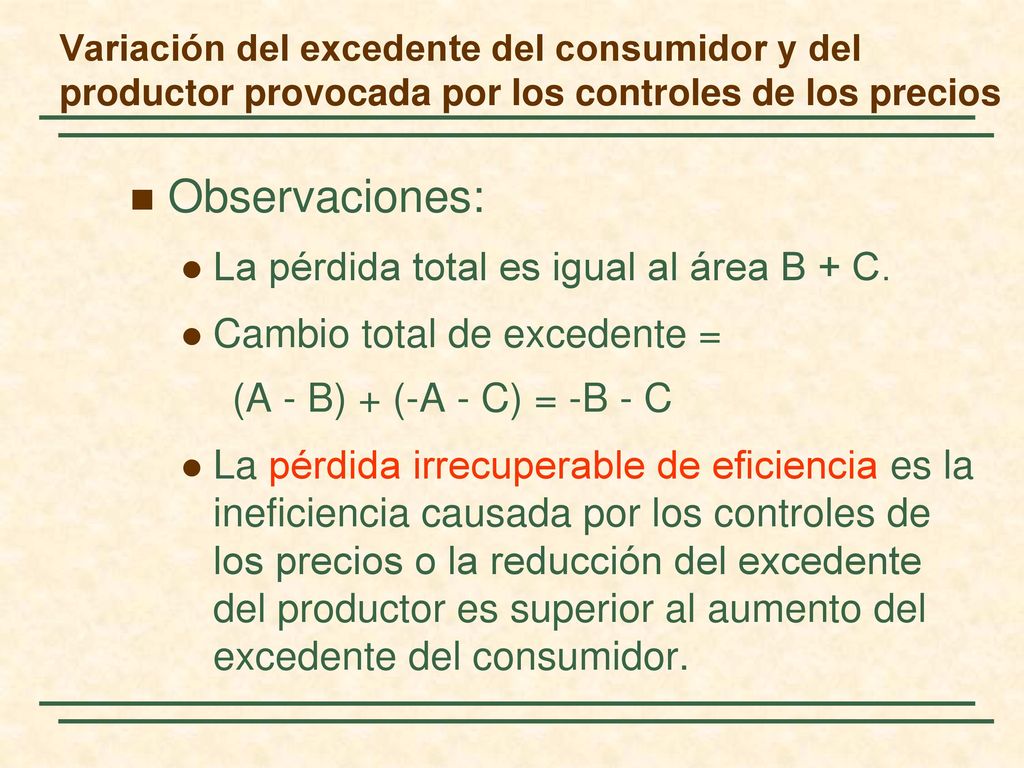 Observaciones: La pérdida total es igual al área B + C.