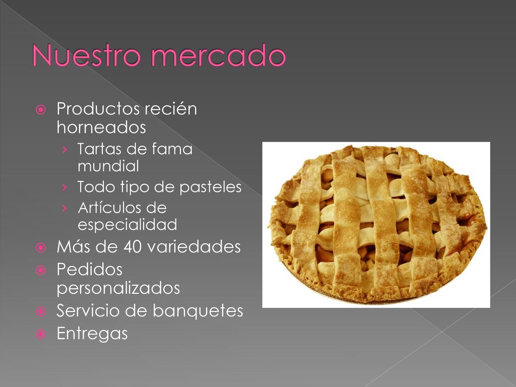 Nuestro mercado Productos recién horneados Más de 40 variedades