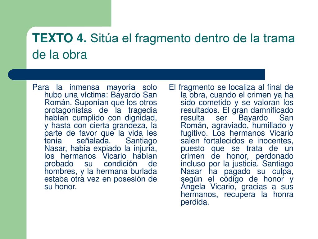 TEXTO 4. Sitúa el fragmento dentro de la trama de la obra