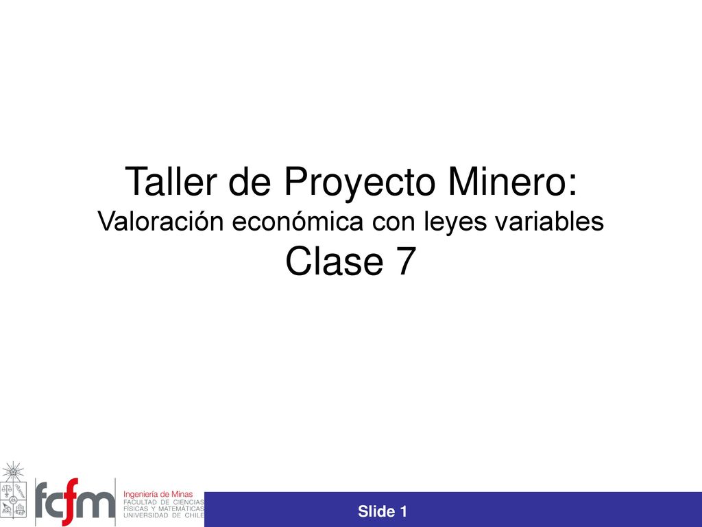 Taller de Proyecto Minero: Valoración económica con leyes variables Clase 7