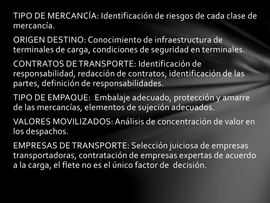 TIPO DE MERCANCÍA: Identificación de riesgos de cada clase de mercancía.