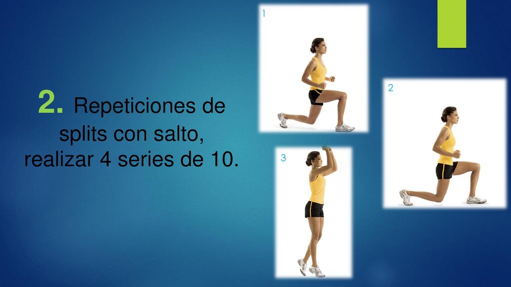 2. Repeticiones de splits con salto, realizar 4 series de 10.