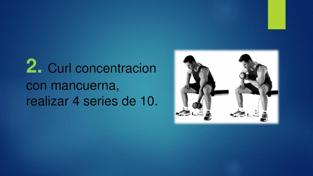2. Curl concentracion con mancuerna, realizar 4 series de 10.