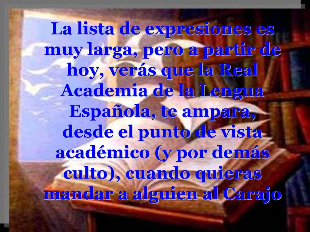 La lista de expresiones es muy larga, pero a partir de hoy, verás que la Real Academia de la Lengua Española, te ampara, desde el punto de vista académico (y por demás culto), cuando quieras mandar a alguien al Carajo