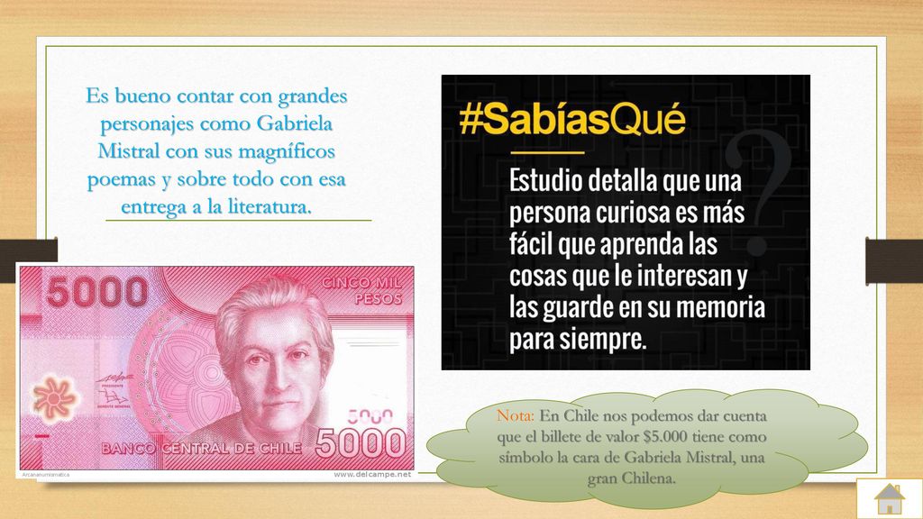Es bueno contar con grandes personajes como Gabriela Mistral con sus magníficos poemas y sobre todo con esa entrega a la literatura.