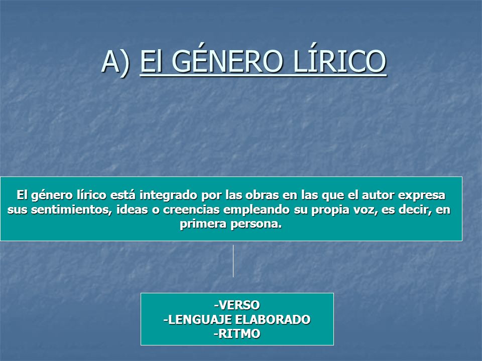 A) El GÉNERO LÍRICO El género lírico está integrado por las obras en las que el autor expresa.