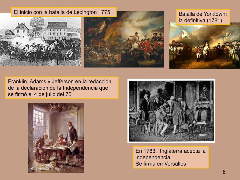 8 El inicio con la batalla de Lexington 1775 Batalla de Yorktown: