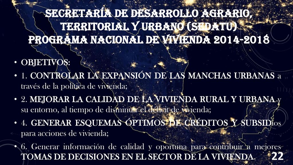 Secretaría de Desarrollo Agrario, Territorial y Urbano (SEDATU) Programa Nacional de Vivienda
